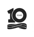 10 years anniversary pictogram vector icon, 10th year birthday logo label, black and white stamp isolated
